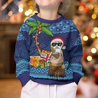 The Funny Santa Wears Sulu Christmas Kid Ugly Christmas Sweater Fijian Christmas Palm Tree With Masi Art Tattoo LT03 - Polynesian Pride