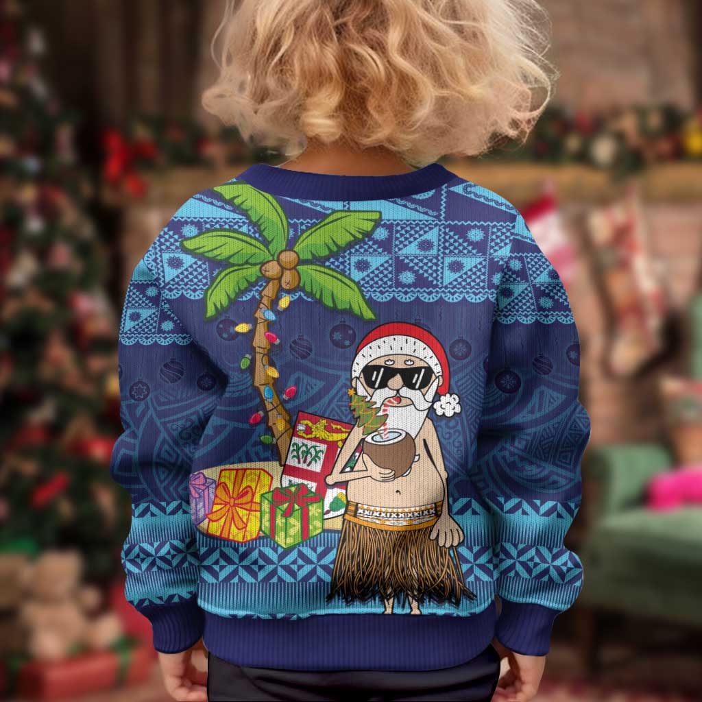 The Funny Santa Wears Sulu Christmas Kid Ugly Christmas Sweater Fijian Christmas Palm Tree With Masi Art Tattoo LT03 - Polynesian Pride