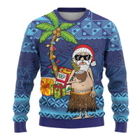 The Funny Santa Wears Sulu Christmas Ugly Christmas Sweater Fijian Christmas Palm Tree With Masi Art Tattoo LT03 - Polynesian Pride
