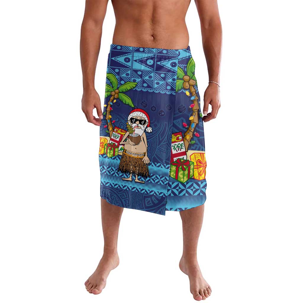 The Funny Santa Wears Sulu Christmas Lavalava Fijian Christmas Palm Tree With Masi Art Tattoo LT03 Blue - Polynesian Pride