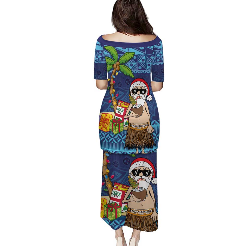 The Funny Santa Wears Sulu Christmas Puletasi Fijian Christmas Palm Tree With Masi Art Tattoo LT03 - Polynesian Pride