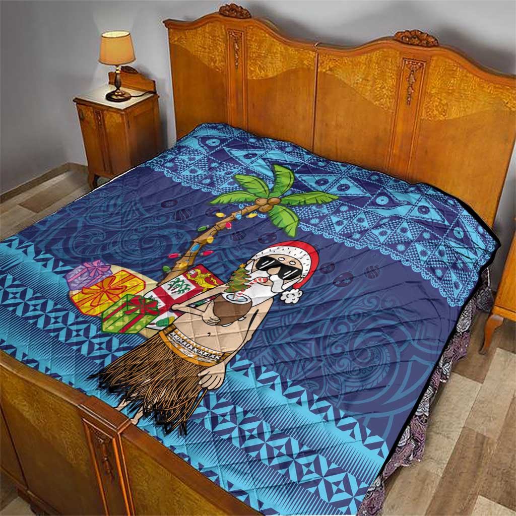 The Funny Santa Wears Sulu Christmas Quilt Fijian Christmas Palm Tree With Masi Art Tattoo LT03 - Polynesian Pride