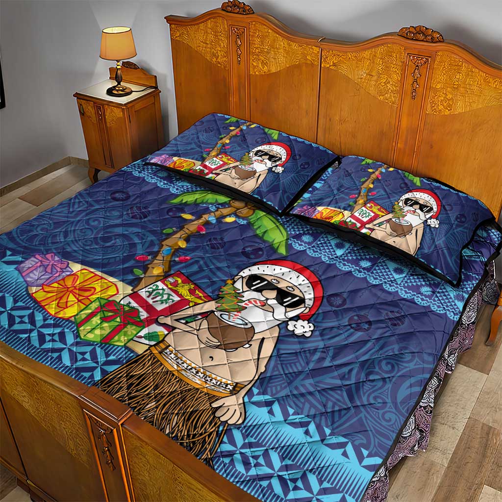 The Funny Santa Wears Sulu Christmas Quilt Bed Set Fijian Christmas Palm Tree With Masi Art Tattoo LT03 - Polynesian Pride