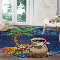 The Funny Santa Wears Sulu Christmas Round Carpet Fijian Christmas Palm Tree With Masi Art Tattoo LT03 - Polynesian Pride