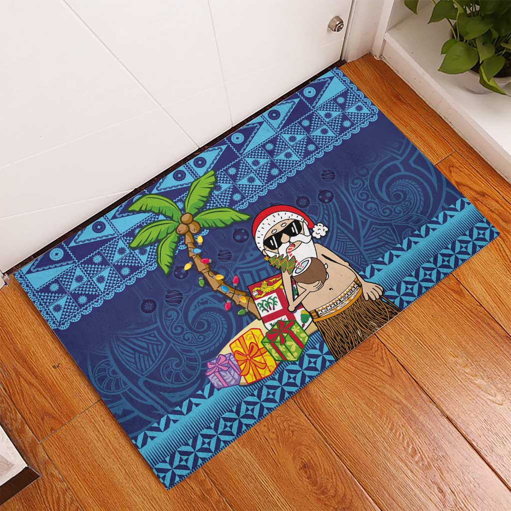 The Funny Santa Wears Sulu Christmas Rubber Doormat Fijian Christmas Palm Tree With Masi Art Tattoo LT03 - Polynesian Pride