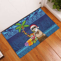 The Funny Santa Wears Sulu Christmas Rubber Doormat Fijian Christmas Palm Tree With Masi Art Tattoo LT03 - Polynesian Pride
