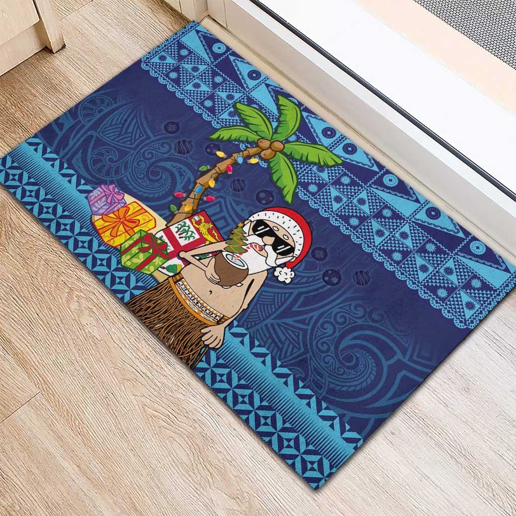 The Funny Santa Wears Sulu Christmas Rubber Doormat Fijian Christmas Palm Tree With Masi Art Tattoo LT03 - Polynesian Pride