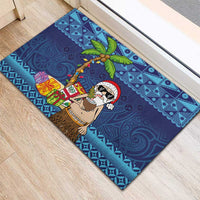 The Funny Santa Wears Sulu Christmas Rubber Doormat Fijian Christmas Palm Tree With Masi Art Tattoo LT03 - Polynesian Pride