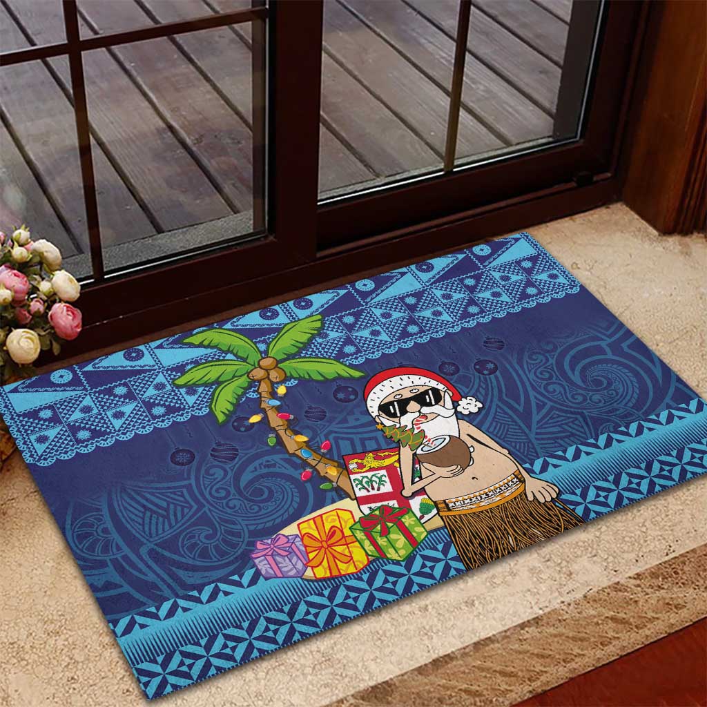 The Funny Santa Wears Sulu Christmas Rubber Doormat Fijian Christmas Palm Tree With Masi Art Tattoo LT03 - Polynesian Pride
