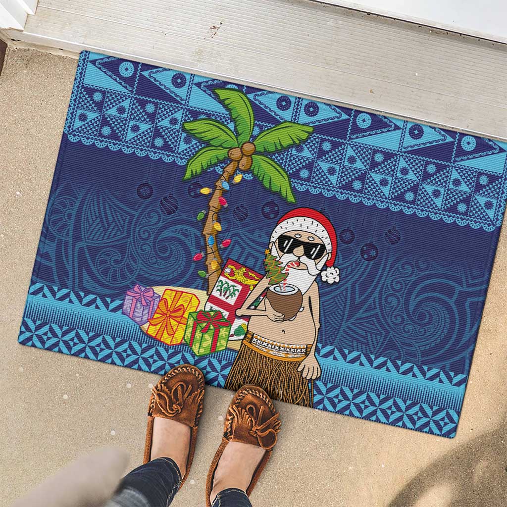 The Funny Santa Wears Sulu Christmas Rubber Doormat Fijian Christmas Palm Tree With Masi Art Tattoo LT03 - Polynesian Pride