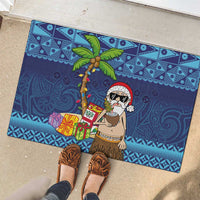The Funny Santa Wears Sulu Christmas Rubber Doormat Fijian Christmas Palm Tree With Masi Art Tattoo LT03 - Polynesian Pride