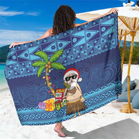 The Funny Santa Wears Sulu Christmas Sarong Fijian Christmas Palm Tree With Masi Art Tattoo LT03 One Size 44 x 66 inches Blue - Polynesian Pride
