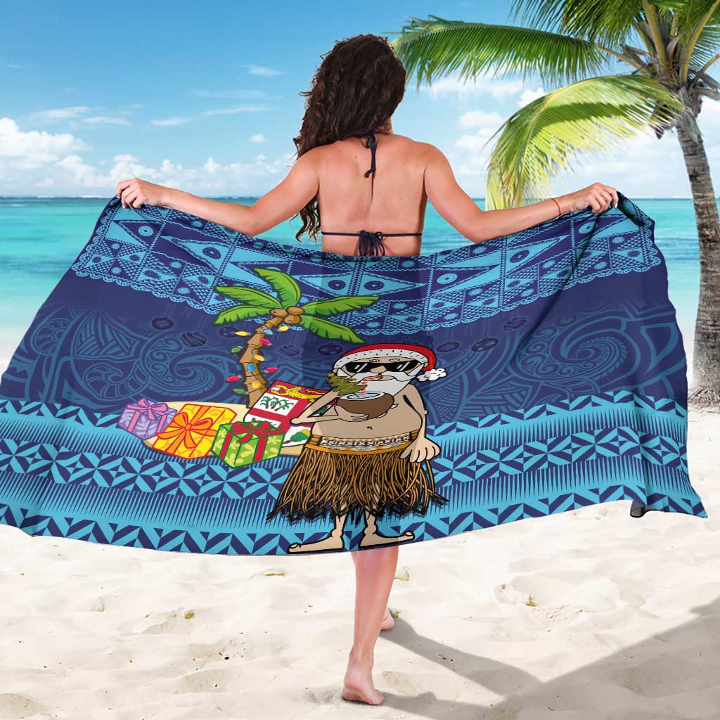 The Funny Santa Wears Sulu Christmas Sarong Fijian Christmas Palm Tree With Masi Art Tattoo LT03 - Polynesian Pride