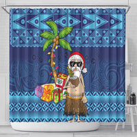 The Funny Santa Wears Sulu Christmas Shower Curtain Fijian Christmas Palm Tree With Masi Art Tattoo LT03 - Polynesian Pride
