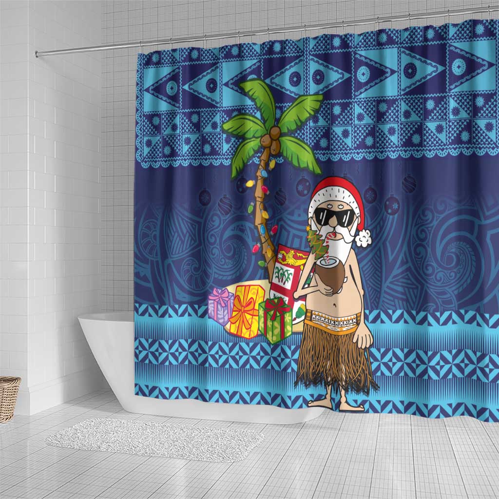 The Funny Santa Wears Sulu Christmas Shower Curtain Fijian Christmas Palm Tree With Masi Art Tattoo LT03 - Polynesian Pride