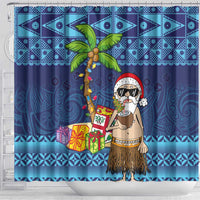 The Funny Santa Wears Sulu Christmas Shower Curtain Fijian Christmas Palm Tree With Masi Art Tattoo LT03 - Polynesian Pride