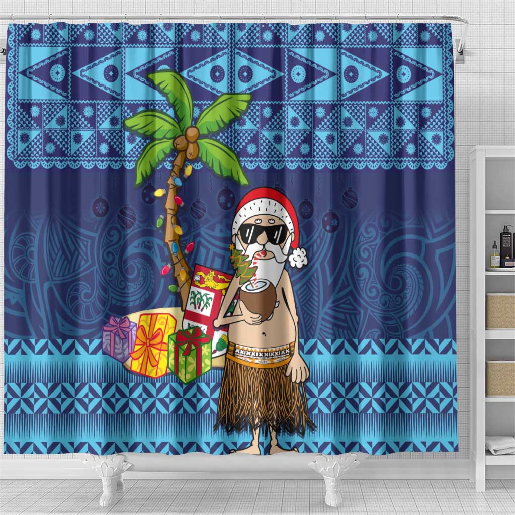 The Funny Santa Wears Sulu Christmas Shower Curtain Fijian Christmas Palm Tree With Masi Art Tattoo LT03 - Polynesian Pride