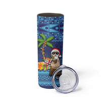 The Funny Santa Wears Sulu Christmas Skinny Tumbler Fijian Christmas Palm Tree With Masi Art Tattoo LT03 - Polynesian Pride