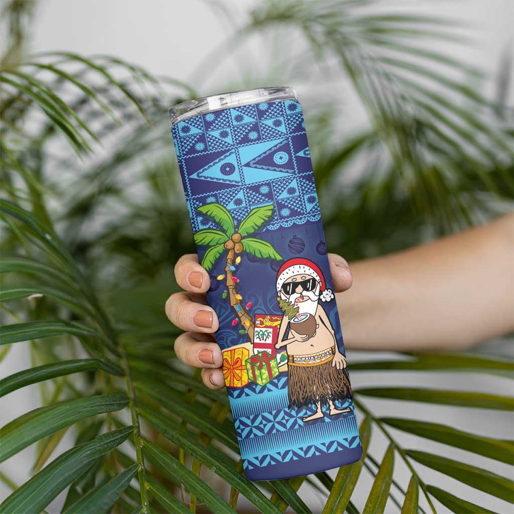 The Funny Santa Wears Sulu Christmas Skinny Tumbler Fijian Christmas Palm Tree With Masi Art Tattoo LT03 - Polynesian Pride