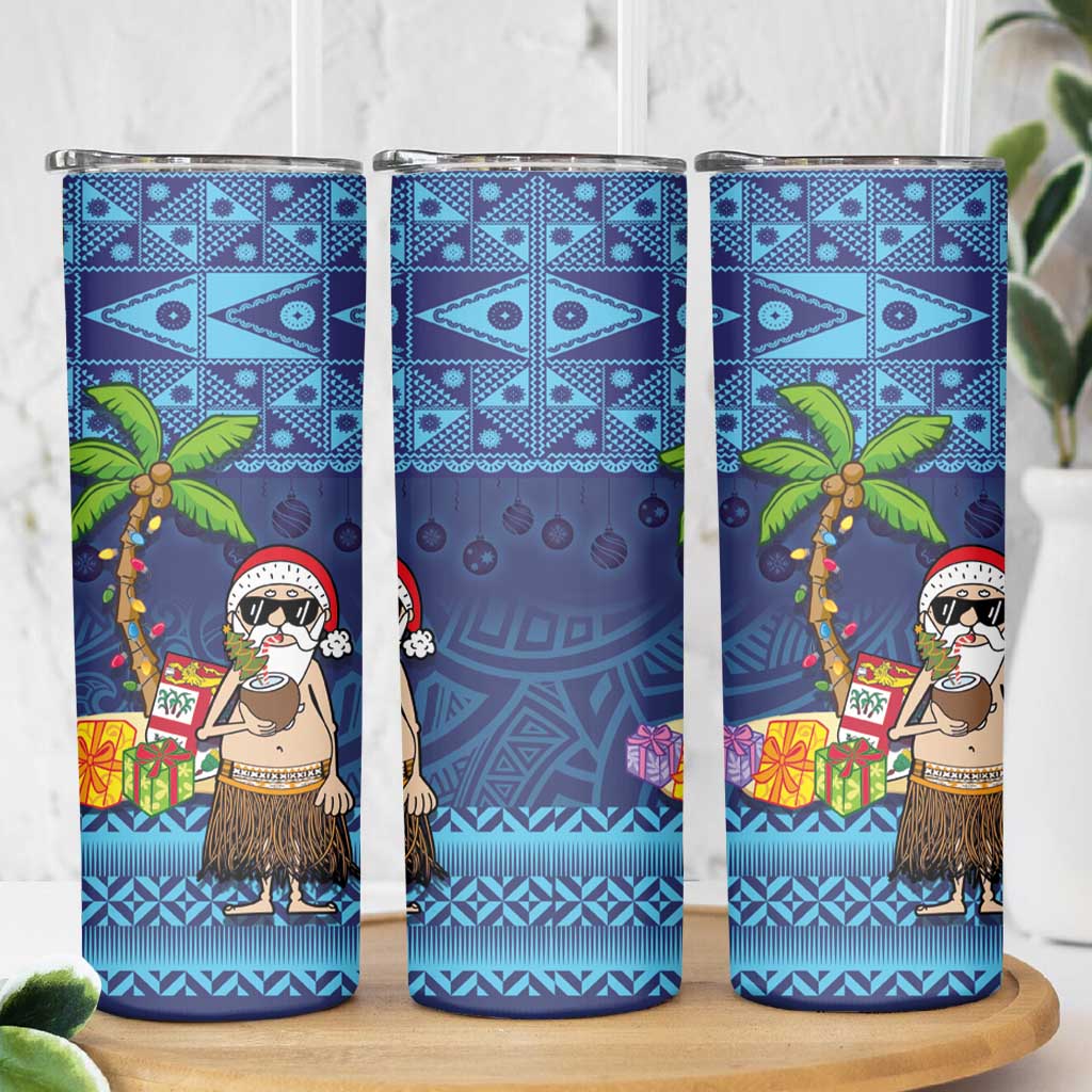 The Funny Santa Wears Sulu Christmas Skinny Tumbler Fijian Christmas Palm Tree With Masi Art Tattoo LT03 - Polynesian Pride