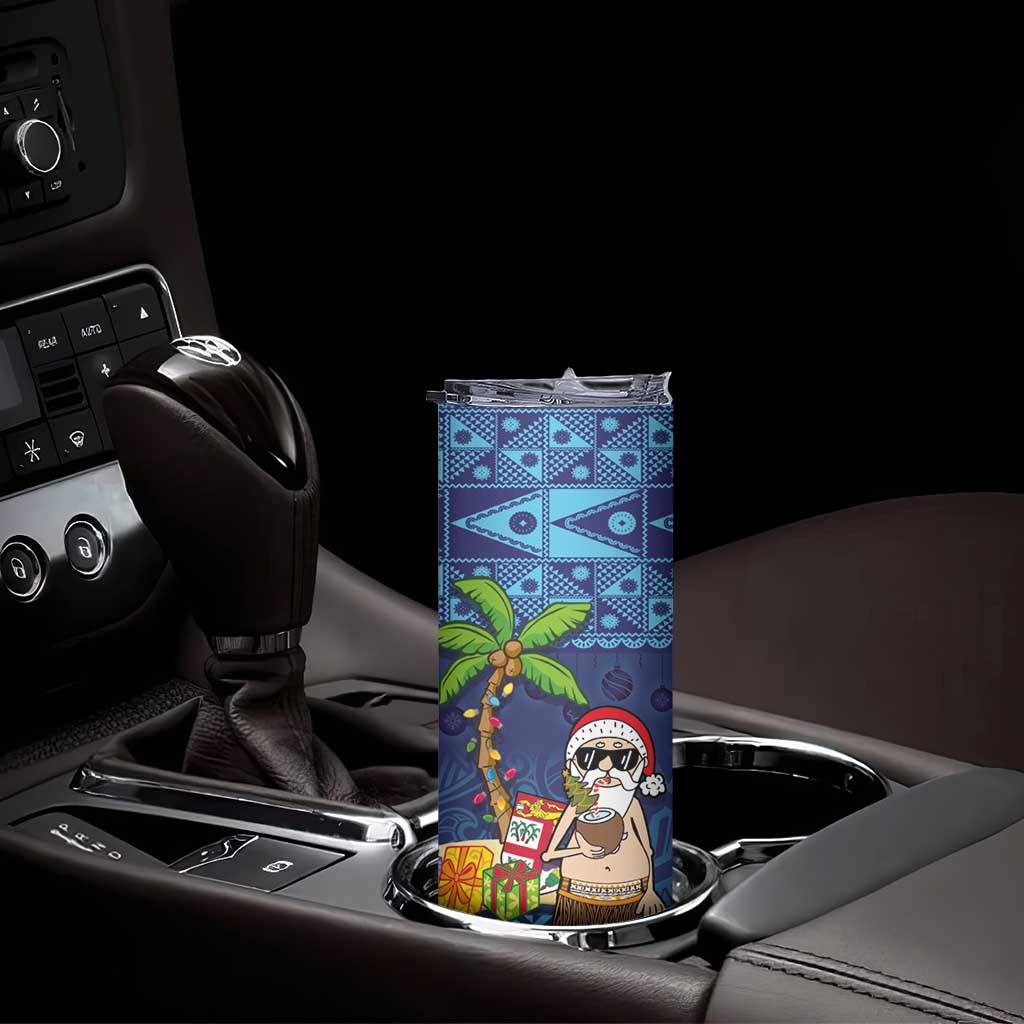 The Funny Santa Wears Sulu Christmas Skinny Tumbler Fijian Christmas Palm Tree With Masi Art Tattoo LT03 - Polynesian Pride