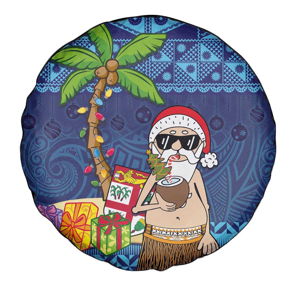 The Funny Santa Wears Sulu Christmas Spare Tire Cover Fijian Christmas Palm Tree With Masi Art Tattoo LT03 - Polynesian Pride