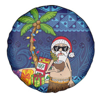 The Funny Santa Wears Sulu Christmas Spare Tire Cover Fijian Christmas Palm Tree With Masi Art Tattoo LT03 - Polynesian Pride