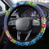 The Funny Santa Wears Sulu Christmas Steering Wheel Cover Fijian Christmas Palm Tree With Masi Art Tattoo LT03 - Polynesian Pride