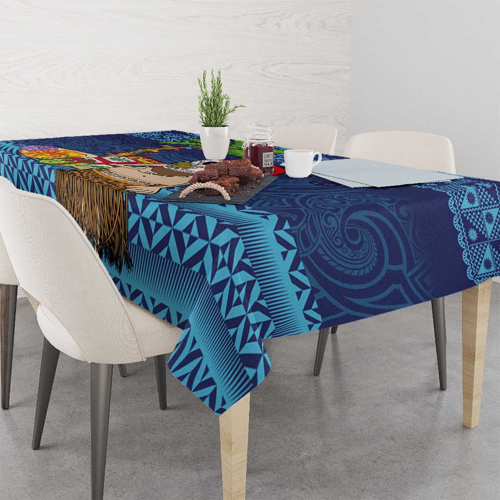 The Funny Santa Wears Sulu Christmas Tablecloth Fijian Christmas Palm Tree With Masi Art Tattoo LT03 - Polynesian Pride