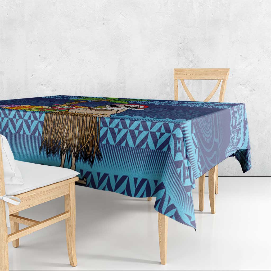 The Funny Santa Wears Sulu Christmas Tablecloth Fijian Christmas Palm Tree With Masi Art Tattoo LT03 - Polynesian Pride