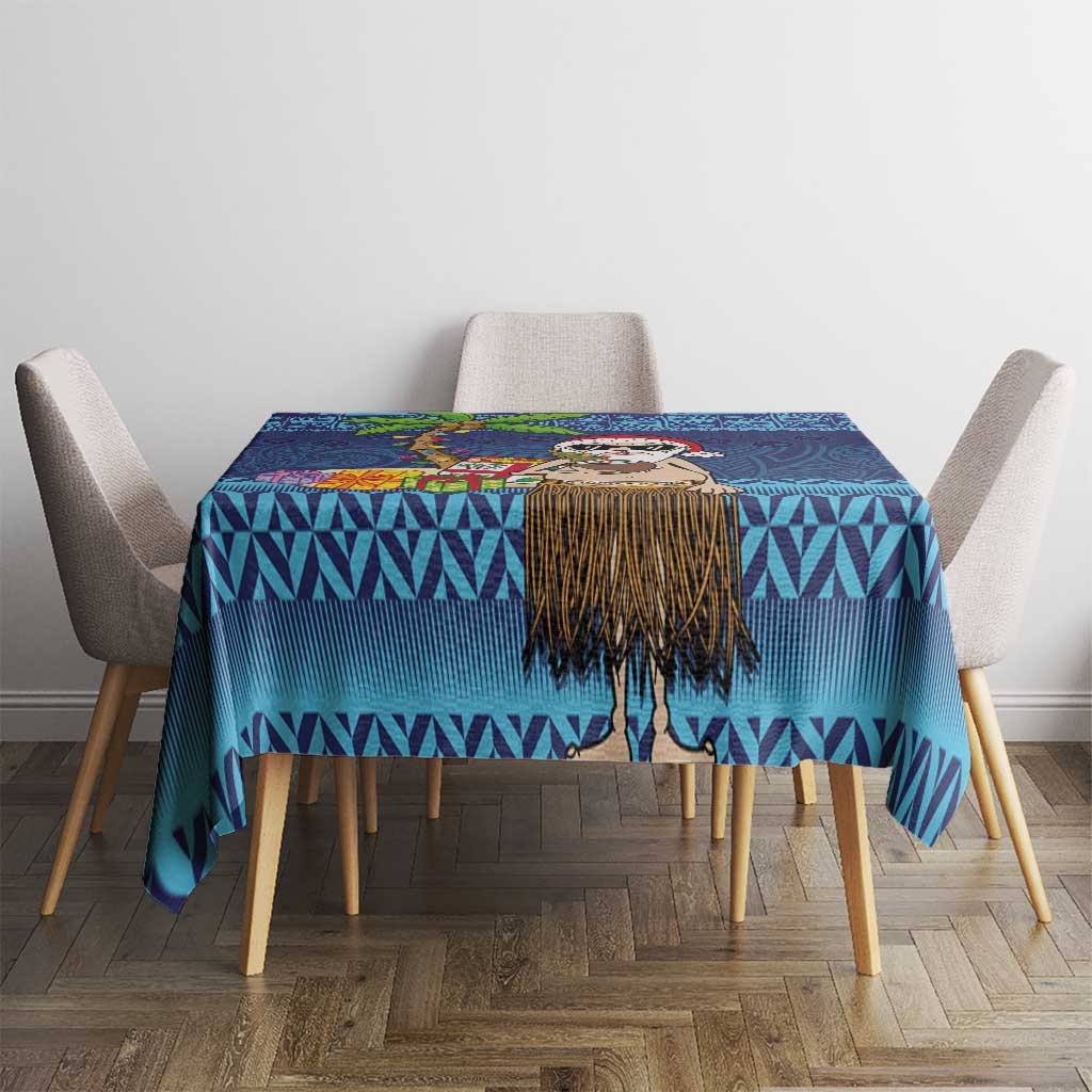 The Funny Santa Wears Sulu Christmas Tablecloth Fijian Christmas Palm Tree With Masi Art Tattoo LT03 - Polynesian Pride