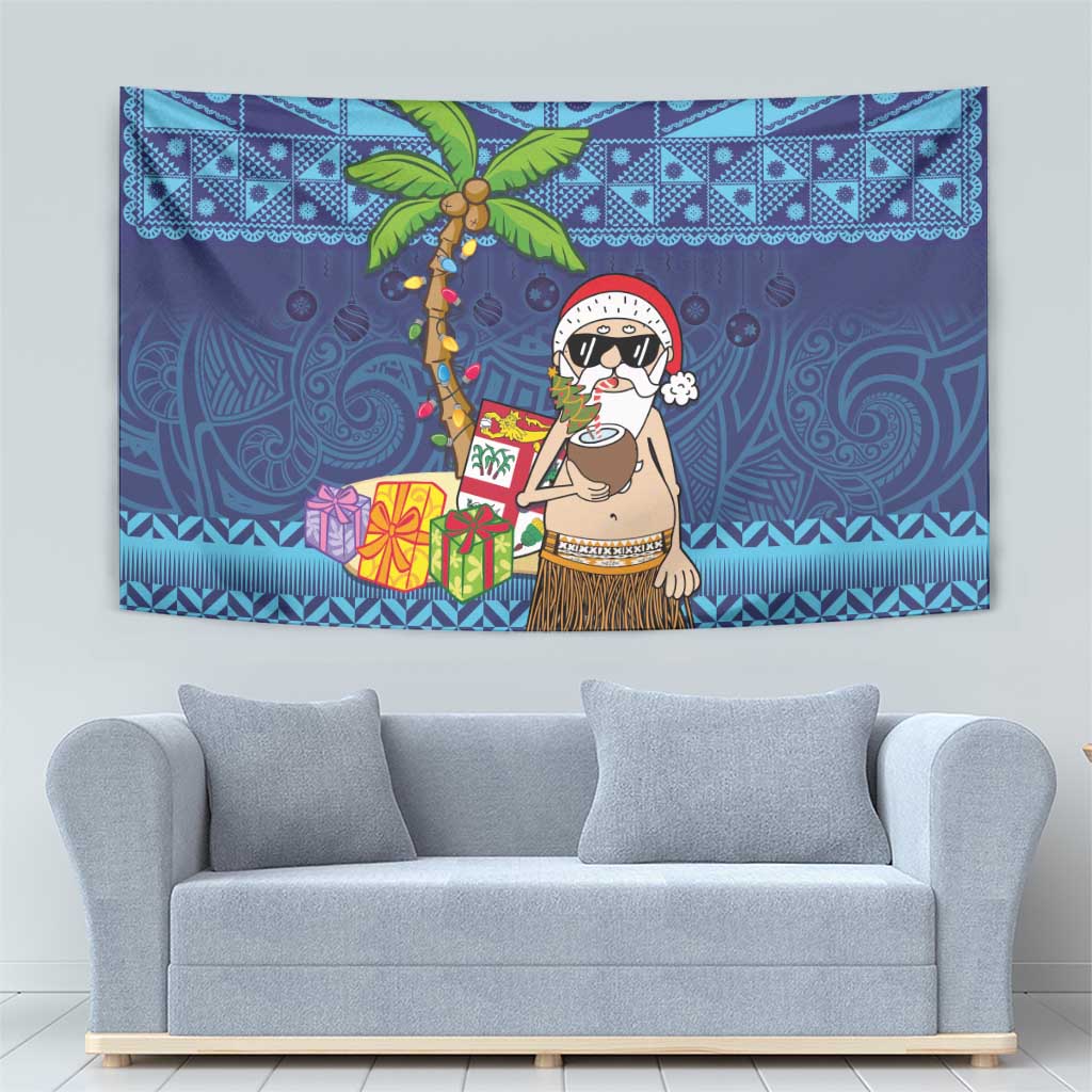 The Funny Santa Wears Sulu Christmas Tapestry Fijian Christmas Palm Tree With Masi Art Tattoo LT03 - Polynesian Pride
