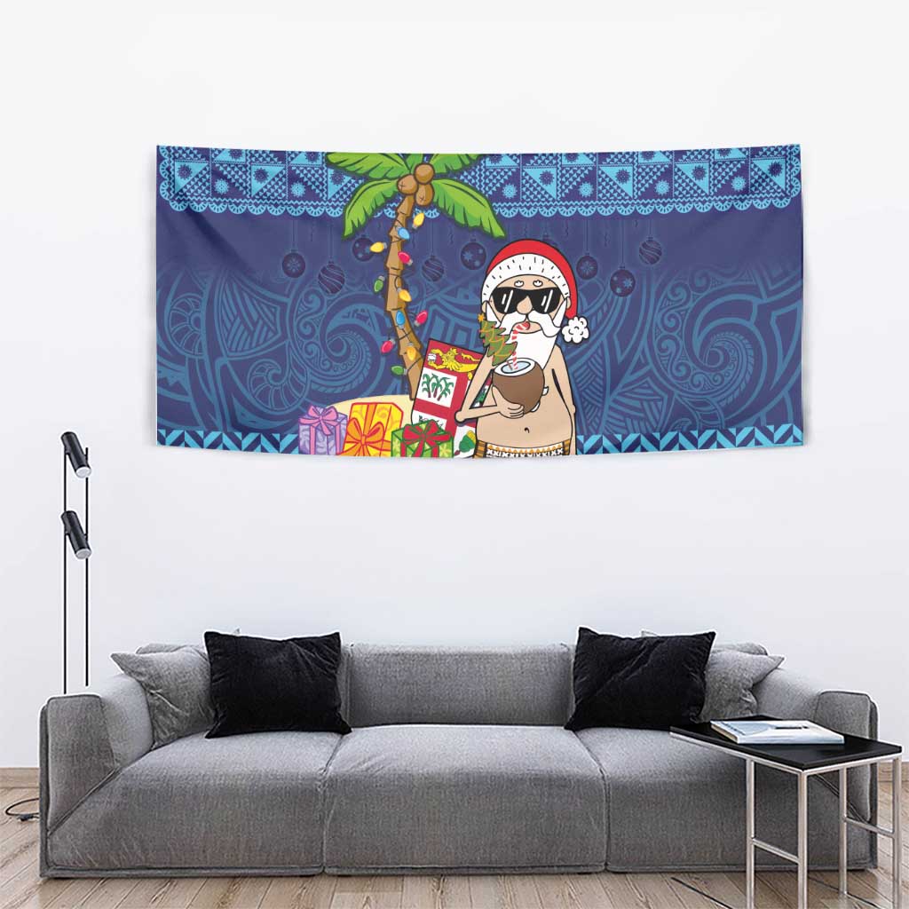 The Funny Santa Wears Sulu Christmas Tapestry Fijian Christmas Palm Tree With Masi Art Tattoo LT03 - Polynesian Pride