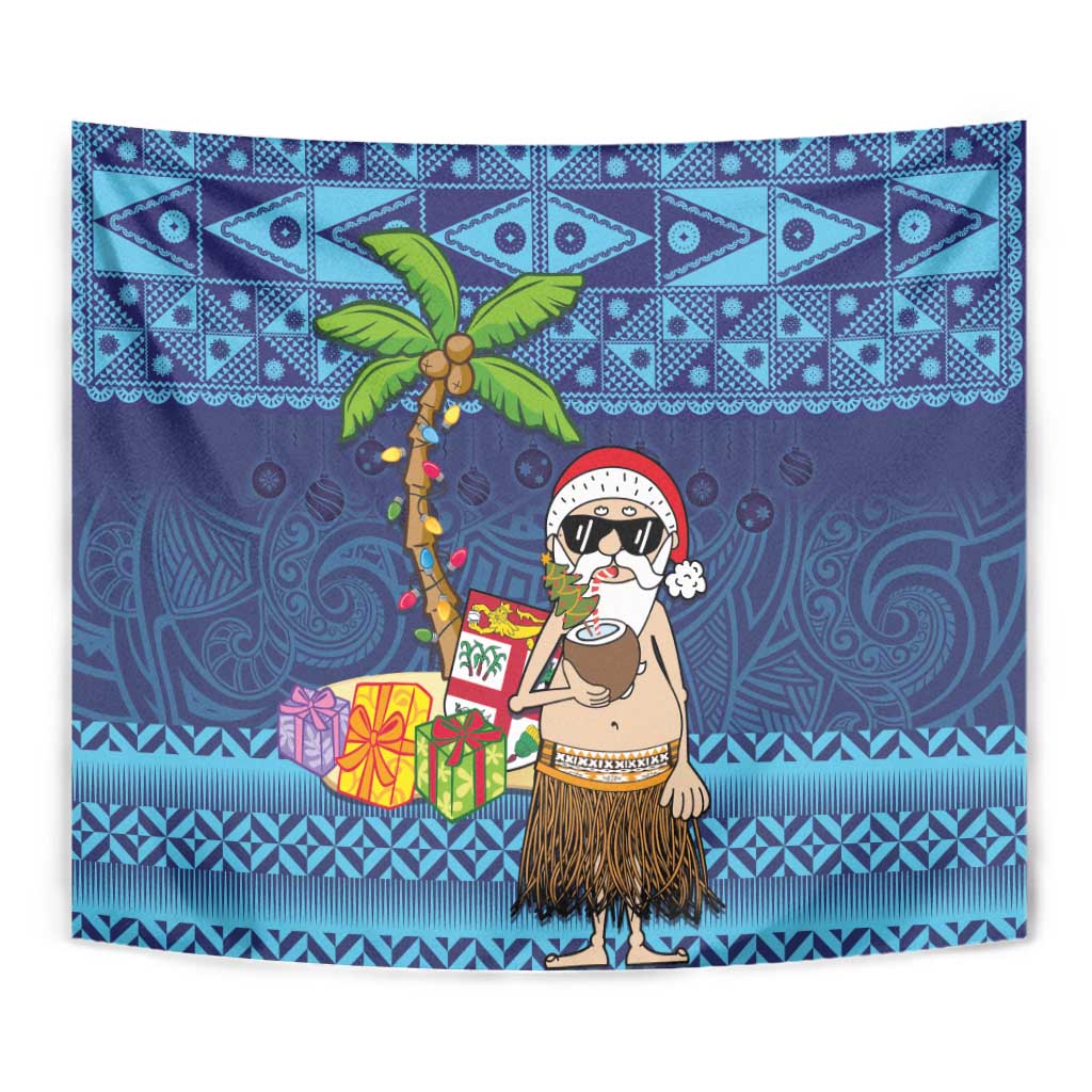 The Funny Santa Wears Sulu Christmas Tapestry Fijian Christmas Palm Tree With Masi Art Tattoo LT03 - Polynesian Pride