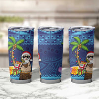 The Funny Santa Wears Sulu Christmas Tumbler Cup Fijian Christmas Palm Tree With Masi Art Tattoo LT03 - Polynesian Pride