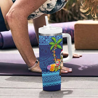 The Funny Santa Wears Sulu Christmas Tumbler With Handle Fijian Christmas Palm Tree With Masi Art Tattoo LT03 - Polynesian Pride