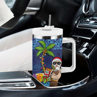 The Funny Santa Wears Sulu Christmas Tumbler With Handle Fijian Christmas Palm Tree With Masi Art Tattoo LT03 - Polynesian Pride