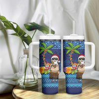 The Funny Santa Wears Sulu Christmas Tumbler With Handle Fijian Christmas Palm Tree With Masi Art Tattoo LT03 - Polynesian Pride