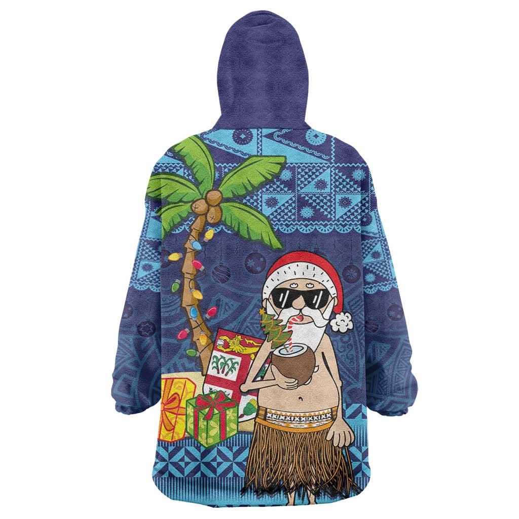 The Funny Santa Wears Sulu Christmas Wearable Blanket Hoodie Fijian Christmas Palm Tree With Masi Art Tattoo LT03 - Polynesian Pride