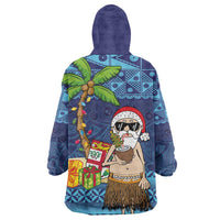 The Funny Santa Wears Sulu Christmas Wearable Blanket Hoodie Fijian Christmas Palm Tree With Masi Art Tattoo LT03 - Polynesian Pride