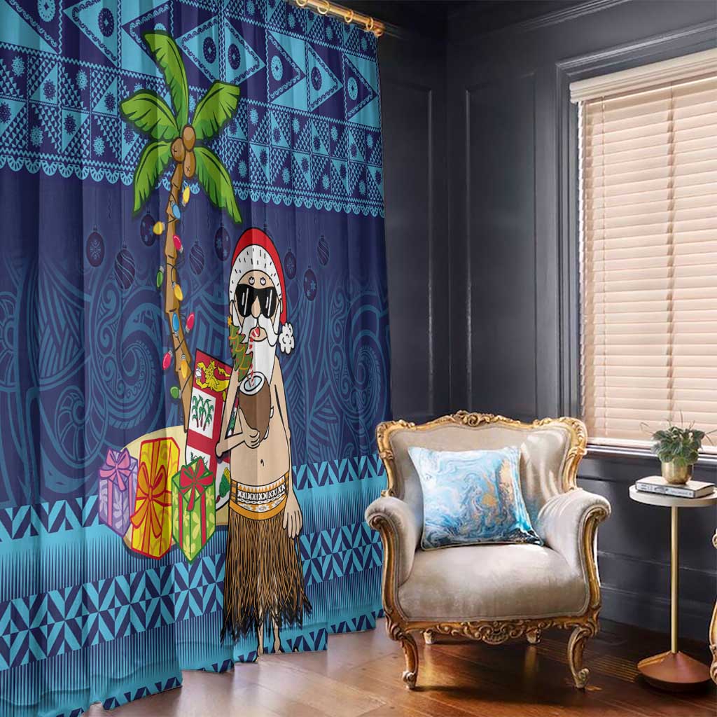 The Funny Santa Wears Sulu Christmas Window Curtain Fijian Christmas Palm Tree With Masi Art Tattoo LT03 - Polynesian Pride