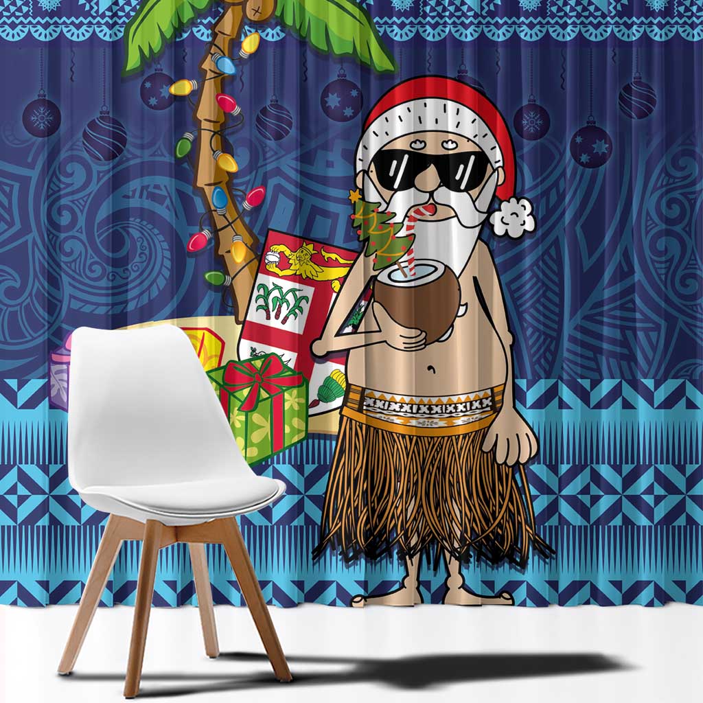 The Funny Santa Wears Sulu Christmas Window Curtain Fijian Christmas Palm Tree With Masi Art Tattoo LT03 - Polynesian Pride