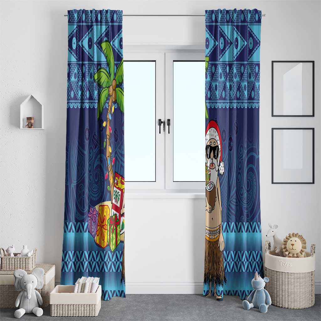 The Funny Santa Wears Sulu Christmas Window Curtain Fijian Christmas Palm Tree With Masi Art Tattoo LT03 - Polynesian Pride