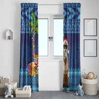 The Funny Santa Wears Sulu Christmas Window Curtain Fijian Christmas Palm Tree With Masi Art Tattoo LT03 - Polynesian Pride