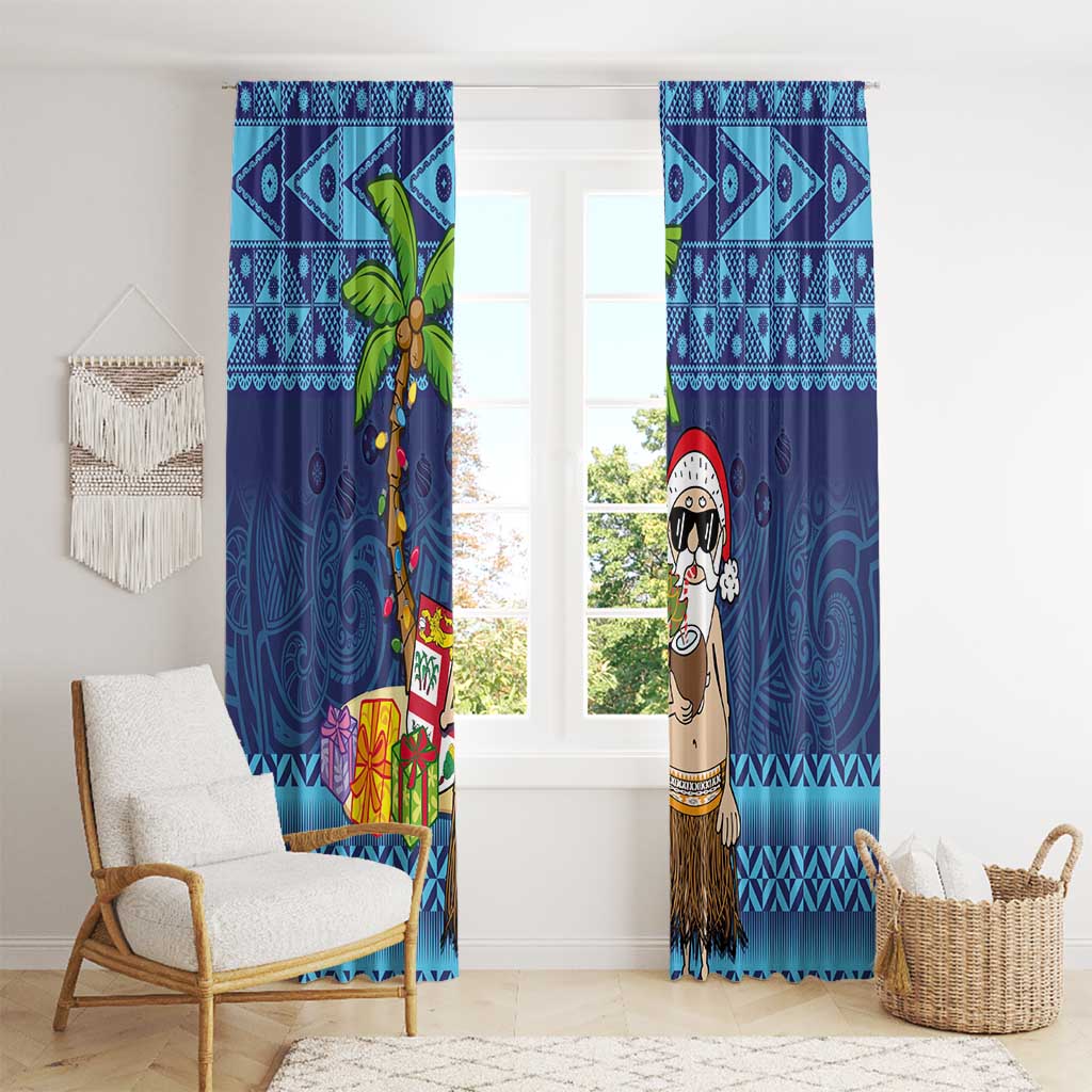 The Funny Santa Wears Sulu Christmas Window Curtain Fijian Christmas Palm Tree With Masi Art Tattoo LT03 - Polynesian Pride