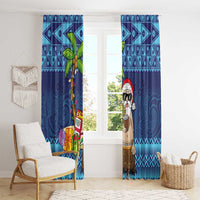 The Funny Santa Wears Sulu Christmas Window Curtain Fijian Christmas Palm Tree With Masi Art Tattoo LT03 - Polynesian Pride
