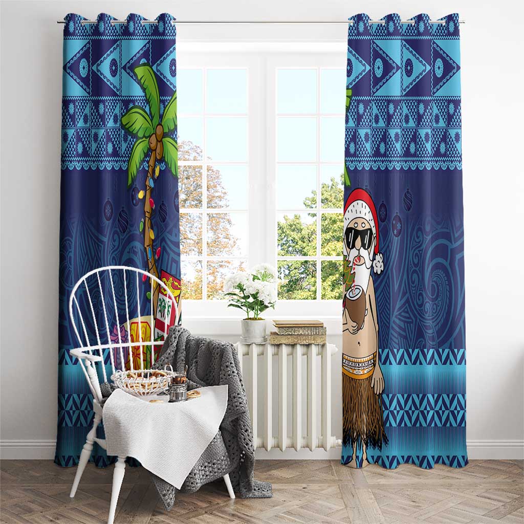 The Funny Santa Wears Sulu Christmas Window Curtain Fijian Christmas Palm Tree With Masi Art Tattoo LT03 - Polynesian Pride