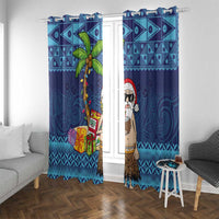 The Funny Santa Wears Sulu Christmas Window Curtain Fijian Christmas Palm Tree With Masi Art Tattoo LT03 With Grommets Blue - Polynesian Pride