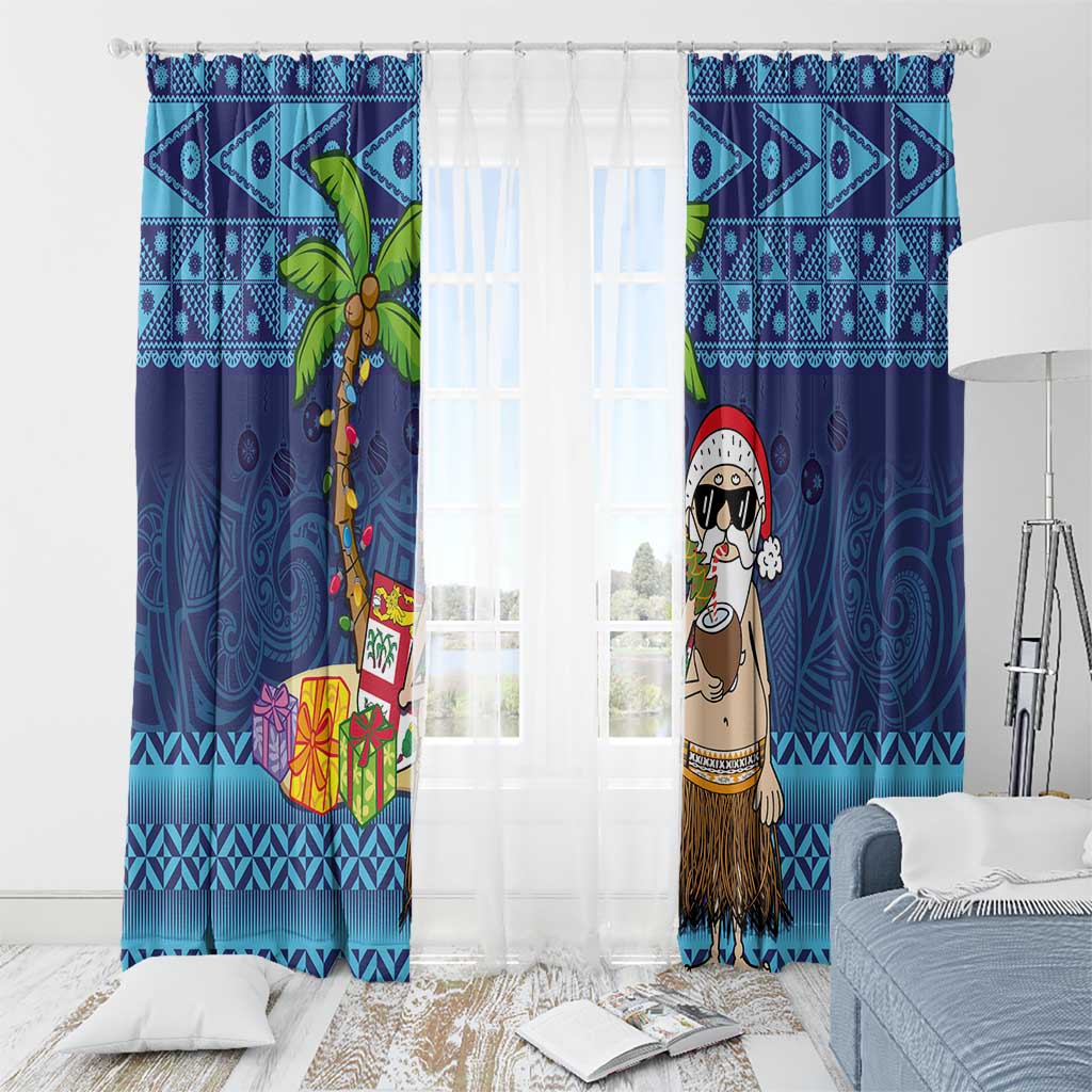 The Funny Santa Wears Sulu Christmas Window Curtain Fijian Christmas Palm Tree With Masi Art Tattoo LT03 - Polynesian Pride