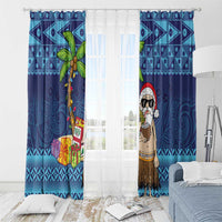 The Funny Santa Wears Sulu Christmas Window Curtain Fijian Christmas Palm Tree With Masi Art Tattoo LT03 - Polynesian Pride